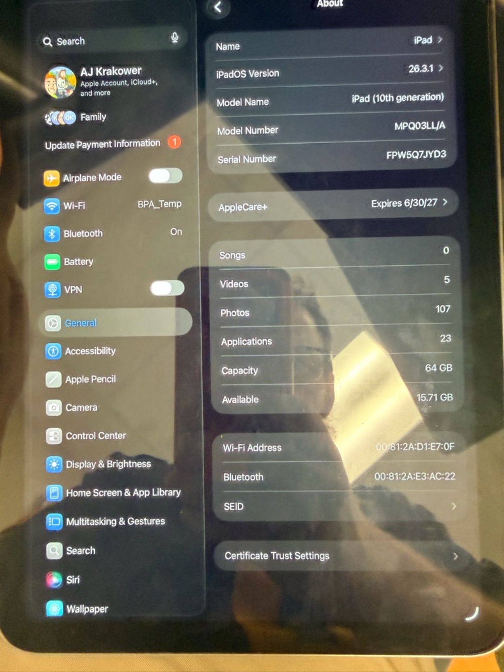 Apple iPad with Black Display and Dark Gray Interface